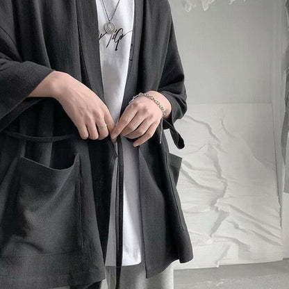 Men Japanese Kimono Coat Loose Cape Cloak Top Baggy Oversize Jacket Robe Outwear
