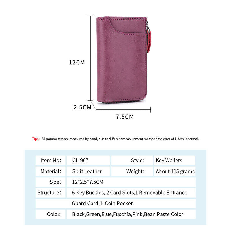 Car Key Pack Zipper Vertical Key Bag Real Cowhide Womens Small Wallet Keychain