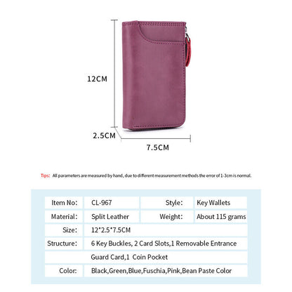 Car Key Pack Zipper Vertical Key Bag Real Cowhide Womens Small Wallet Keychain
