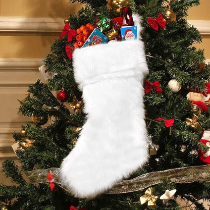 Christmas Decorations White Plush Stocking Gift Bags Fireplace Ornaments 47x27cm
