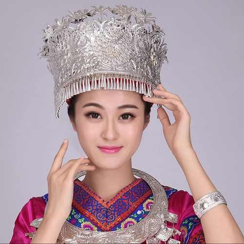 Chinese Miao Dance Hats Miao Silver Headdress Minority Cosplay Party Headgear