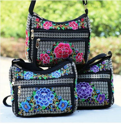Embroidery Women Shopping Floral Shoulder Crossbody Bags 21*19*11 CM Traveling