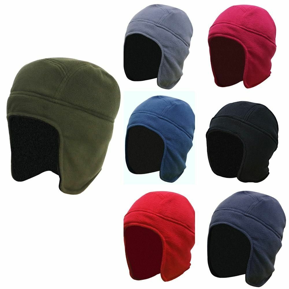 Men Women Warm Fleece Beanie Earflap Solid Color Adjustable Winter Hat Skull Cap
