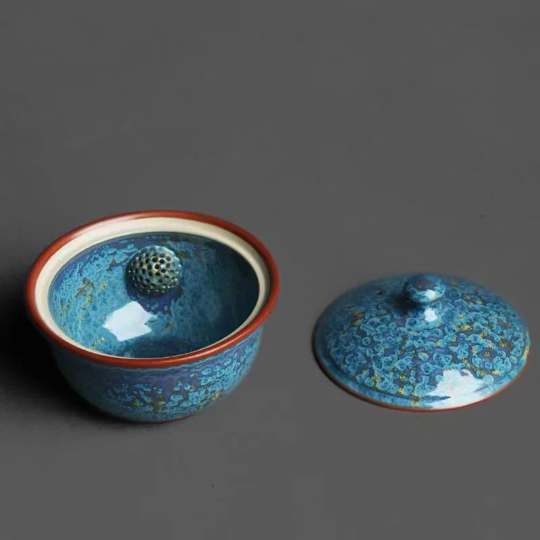 Ceramic Gaiwan Teapot Blue Chinese Tea Bowl with Lid Tea Makers 170ml