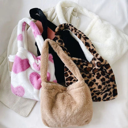 1pc Women Girls Fluffy Shoulder Bag Top-handle Bag Female Autumn Winter Handbag