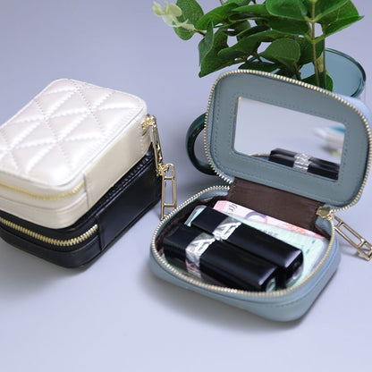 Lipstick Box Square Traveling Genuine Leather Makeup Organizer Case Cosmetic Bag
