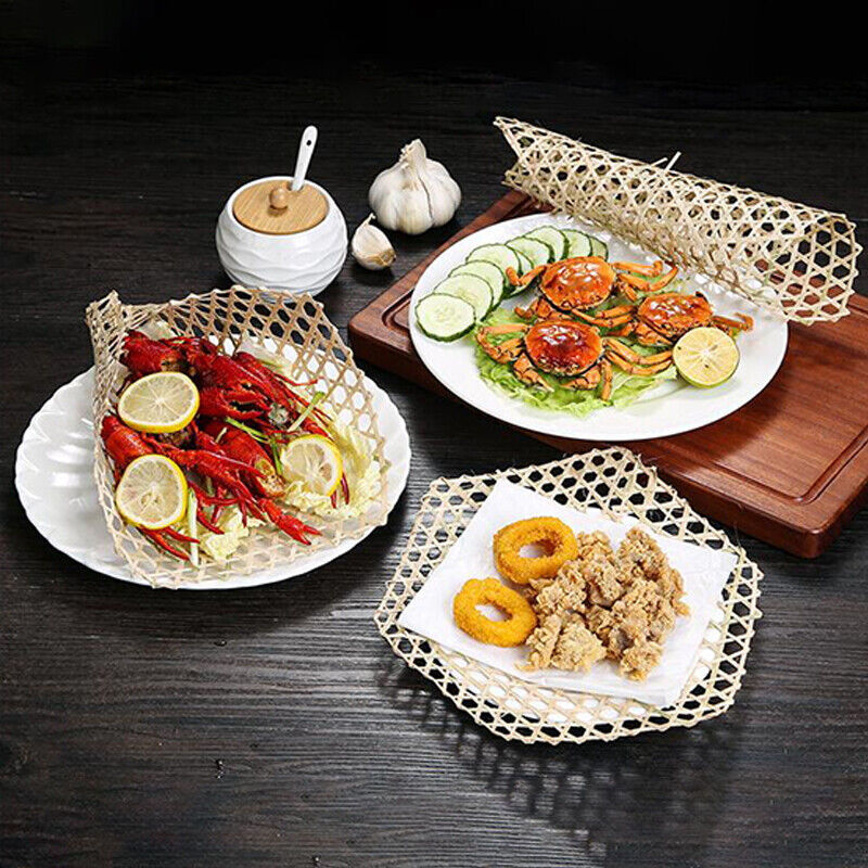 Bamboo Mesh Steamer Mat Plate Sushi Seafood Meat Woven Folding Basket Liners NEW