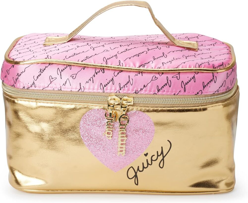 Women's Juicy Couture Travel Cosmetics Bag Pink & Metallic Gold Toiletries Gift
