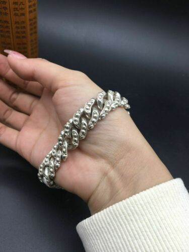 Asian old miao silver hand cast cool statue bracelet jewel gift