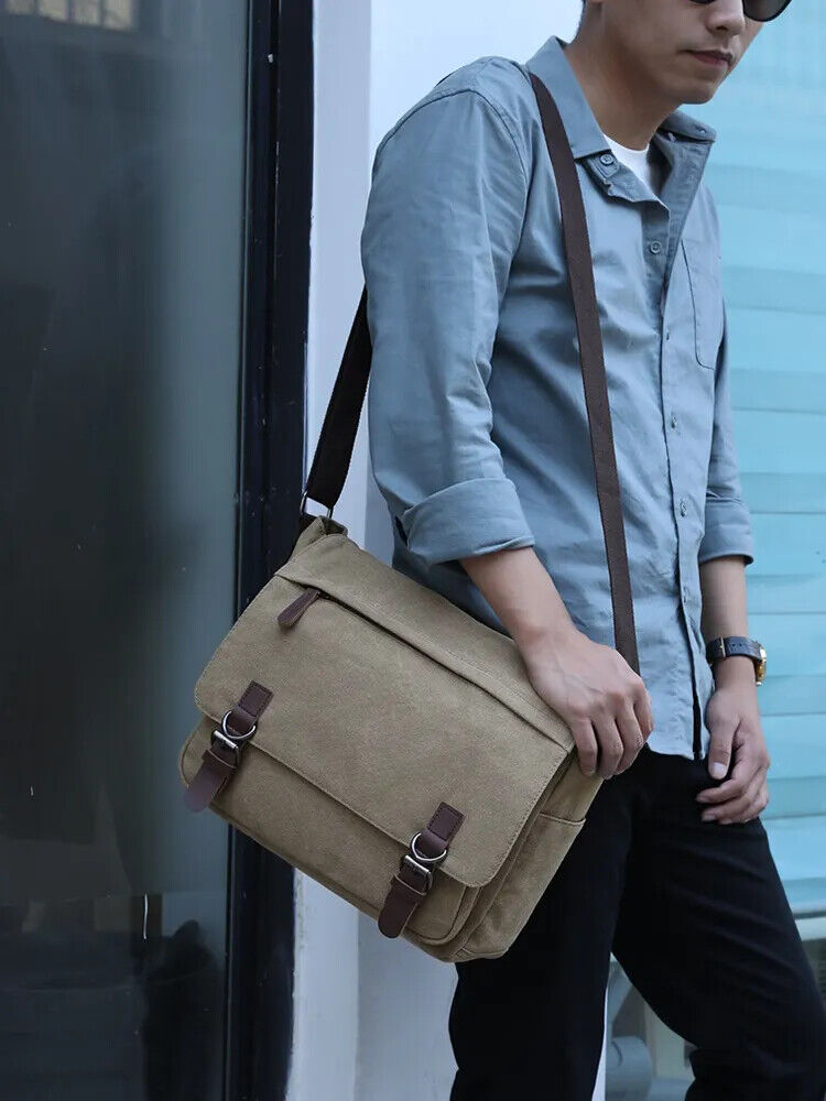 Canvas Laptop Shoulder Bag Men Crossbody Bags School Bookbag