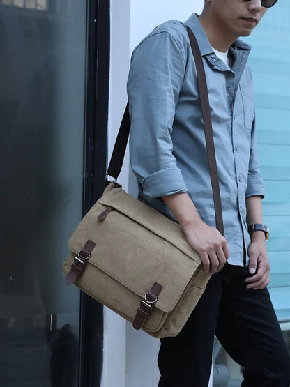 Canvas Laptop Shoulder Bag Men Crossbody Bags School Bookbag