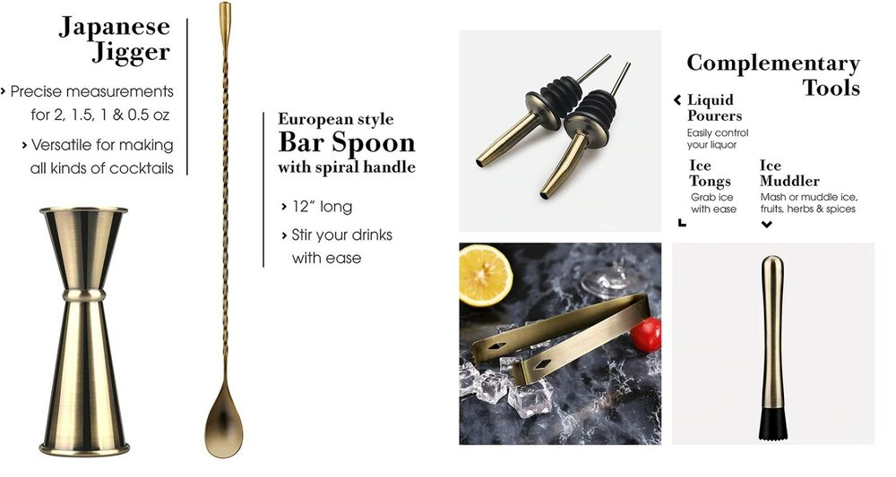 11Piece Cocktail Shakers Bar Sets Stainless Steel Bartender Tool Wine Mixer Kits