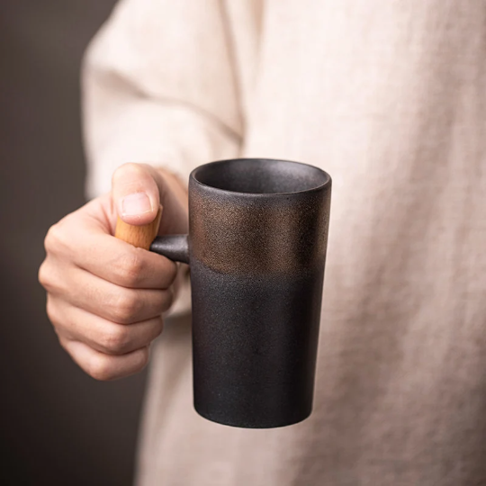 Ceramic Tea Cup with Wood Handle