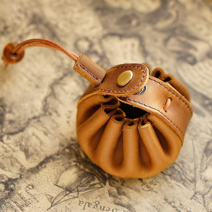 Coin Purse Handmade Unisex Drawstring Key Holders Wallet 8x5.5cm Genuine Leather