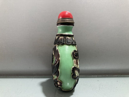 collections peking chinese glass snuff bottle carved flower bird statue carving