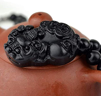 Bian Stone Necklace pixiu guanyin Lucky Pendant Black Beads Round for Men Women