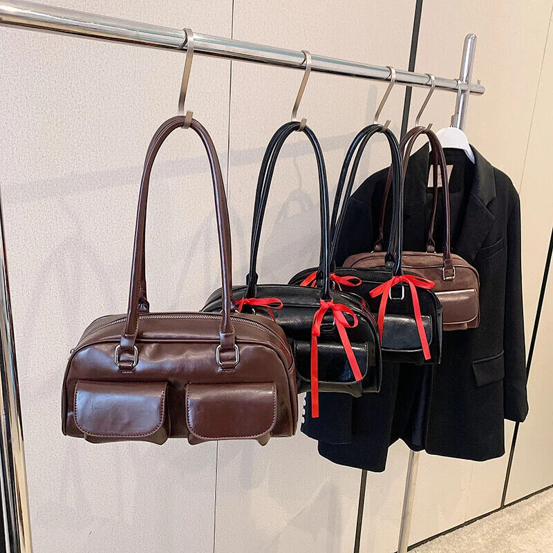 PU Leather Double Pockets Shoulder Bags Women Bag Lady Handbags and Purses