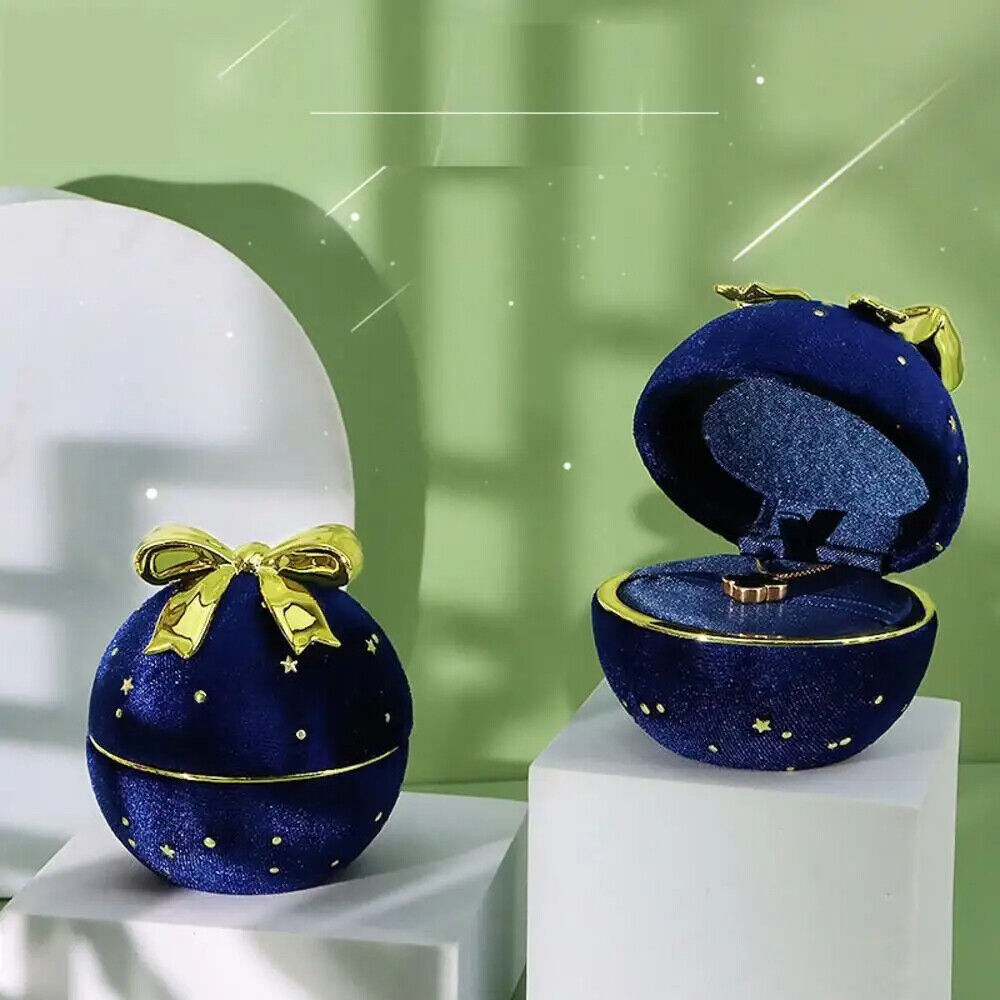 Jewelry Box Round Plastic Alloy Velvet Bow Rings Pendant Packaging Boxes 7x7x6cm