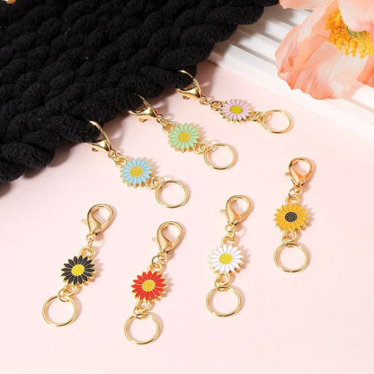 Knitting Stitch Markers 9Pcs Zinc Based Alloy Daisy Flower Pendant Crochet Latch