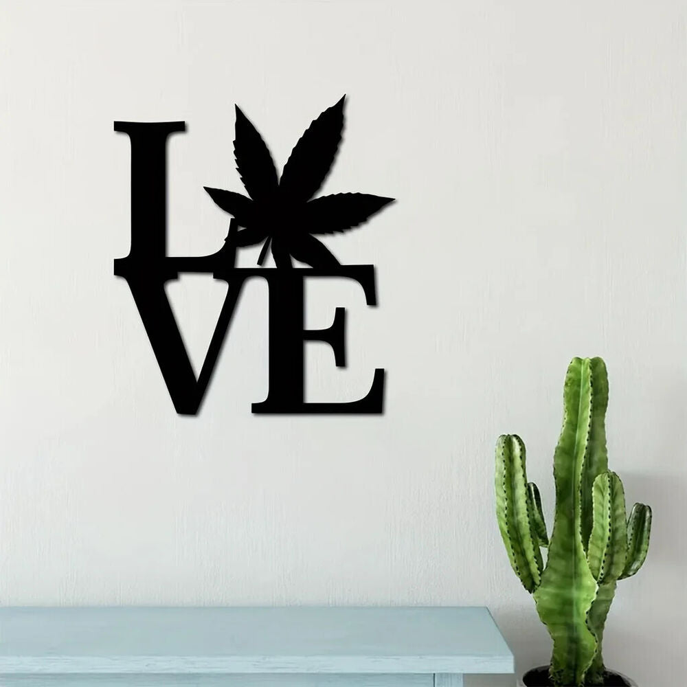 1pc Metal Marijuana Pot Leaf Art Wall Decor, Love Weed Metal Wall Decor, Metal