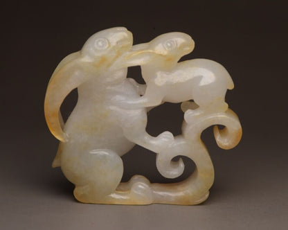 Chinese Natural Hetian Jade Carved Sculpture Exquisite Rabbit Statue Collections