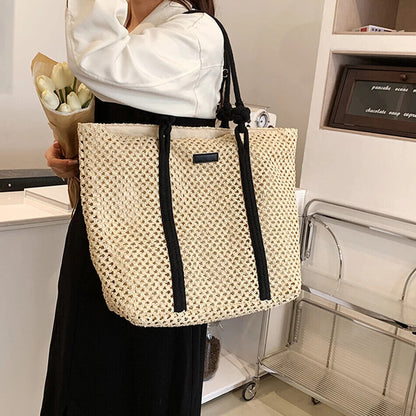 Straw Women Tote Bag Woven Handbags Handmade Travel Shopper Shoulder Bag