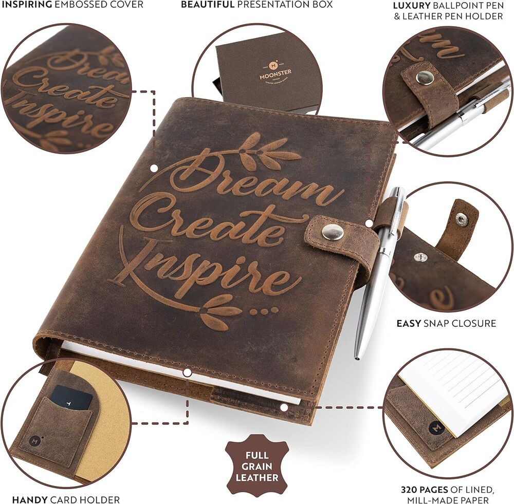 Hand Crafted Leather Bound Journal Refillable Notebook Inspirational with Pen