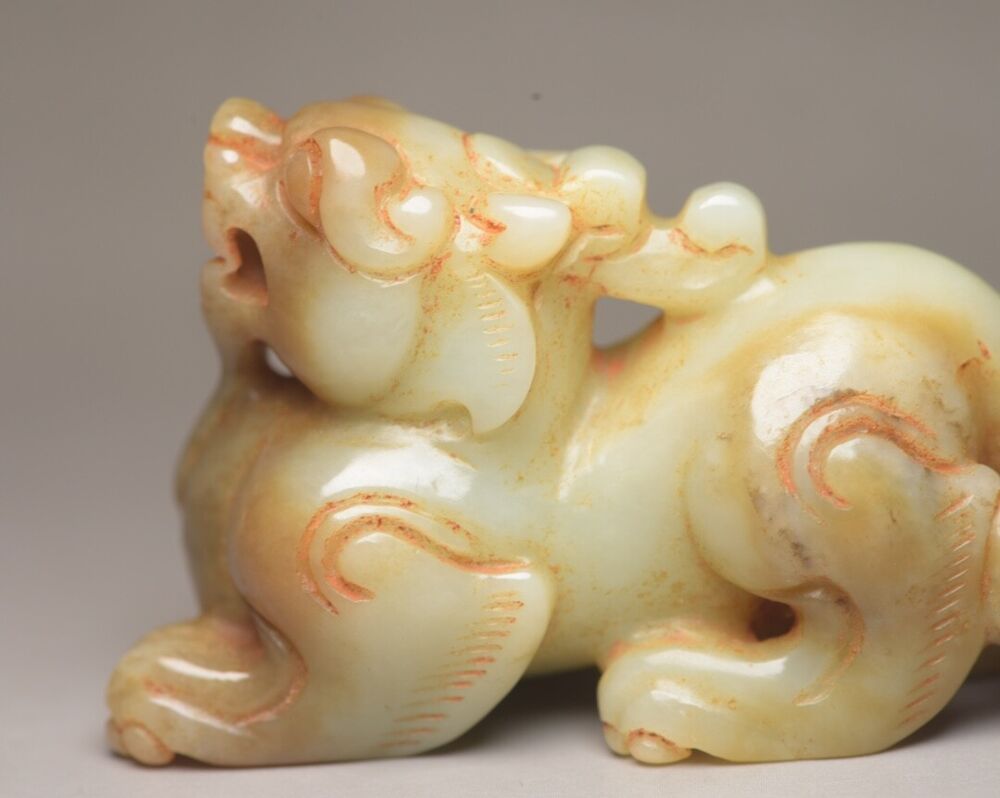 Chinese Antique Hetian Jade Carved Exquisite Unicorn Statue Figurines Ornaments