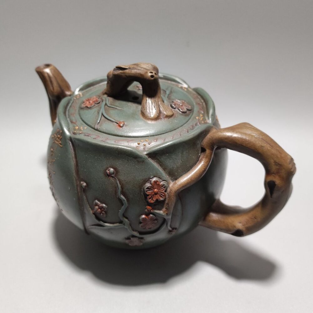 Vintage Chinese Yixing Purple Clay Teapot Zisha Ceramic Peach Blossom Tea Set