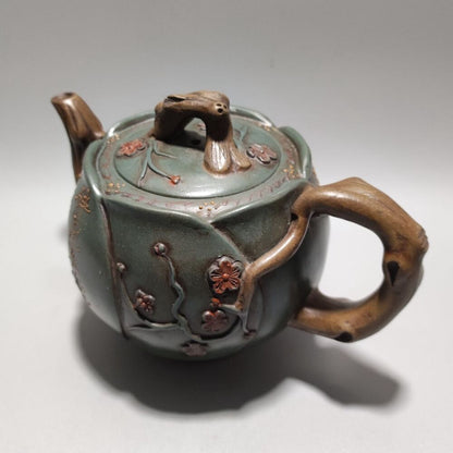 Vintage Chinese Yixing Purple Clay Teapot Zisha Ceramic Peach Blossom Tea Set