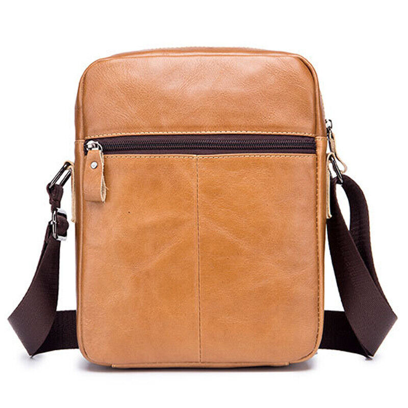 100% Genuine Leather Men's Sling Shoulder/Messenger Bag Double Zipper 8" Handbag
