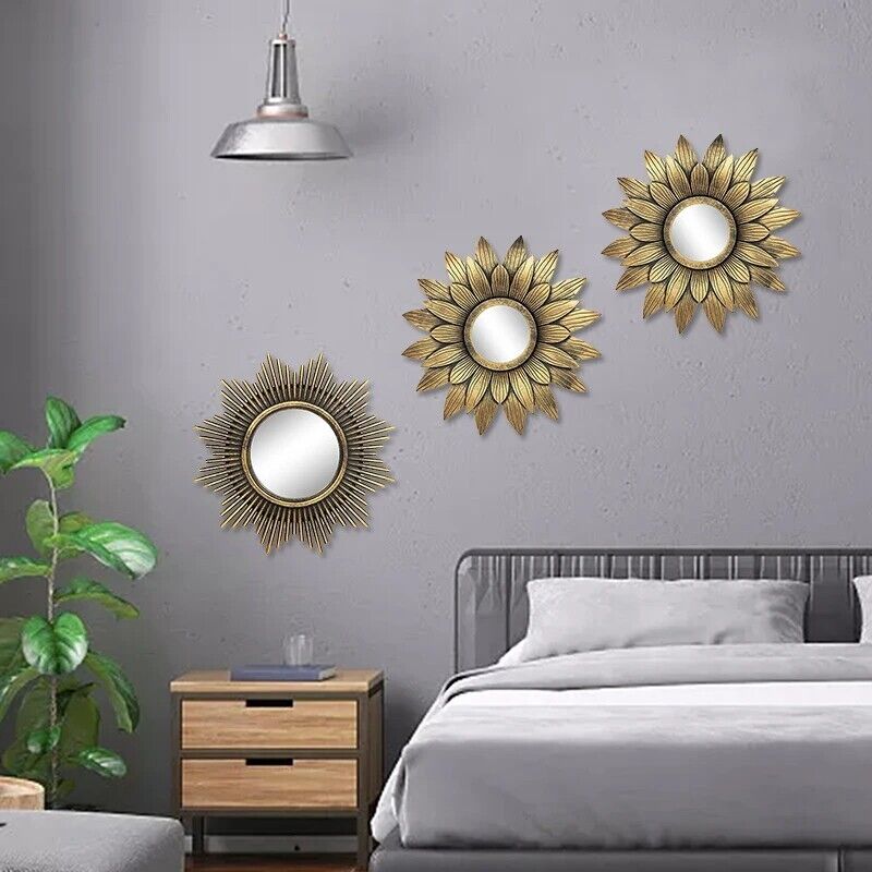 Hanging Ornaments 3Pcs INS Nordic Sunflower Mirrors Bathroom Home Art Craft 25cm