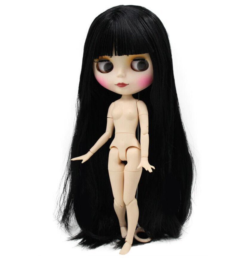 Nude Blythe Doll from Factory 12" Jointed Body Matte Face White Skin Black Hair