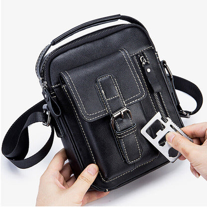 100% Genuine Leather Men's Black Sling Shoulder Bag Crossbody Bag 8 inch Handbag