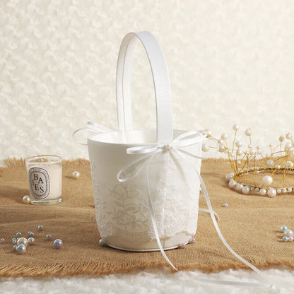 Ring Pillow Basket White Wedding Flower Girls Lace Pearl Event Party Decorations