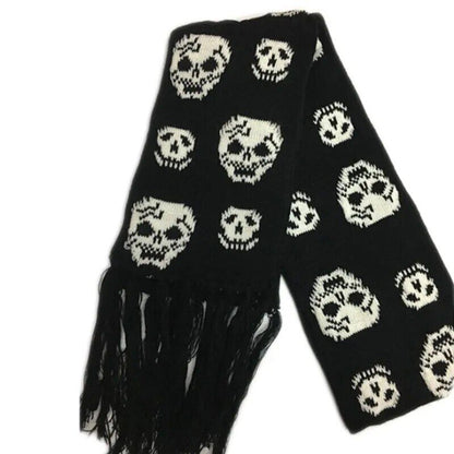 Crossbones Unisex Skull Scarf Scarves With Fringes Skeleton Knitted Winter Scarf
