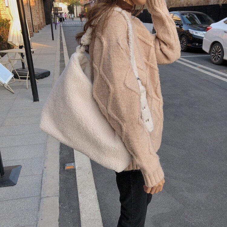 Winter Lamb Faux Fur Ladies Shoulder Bag Soft Plush Women Bags Female Tote