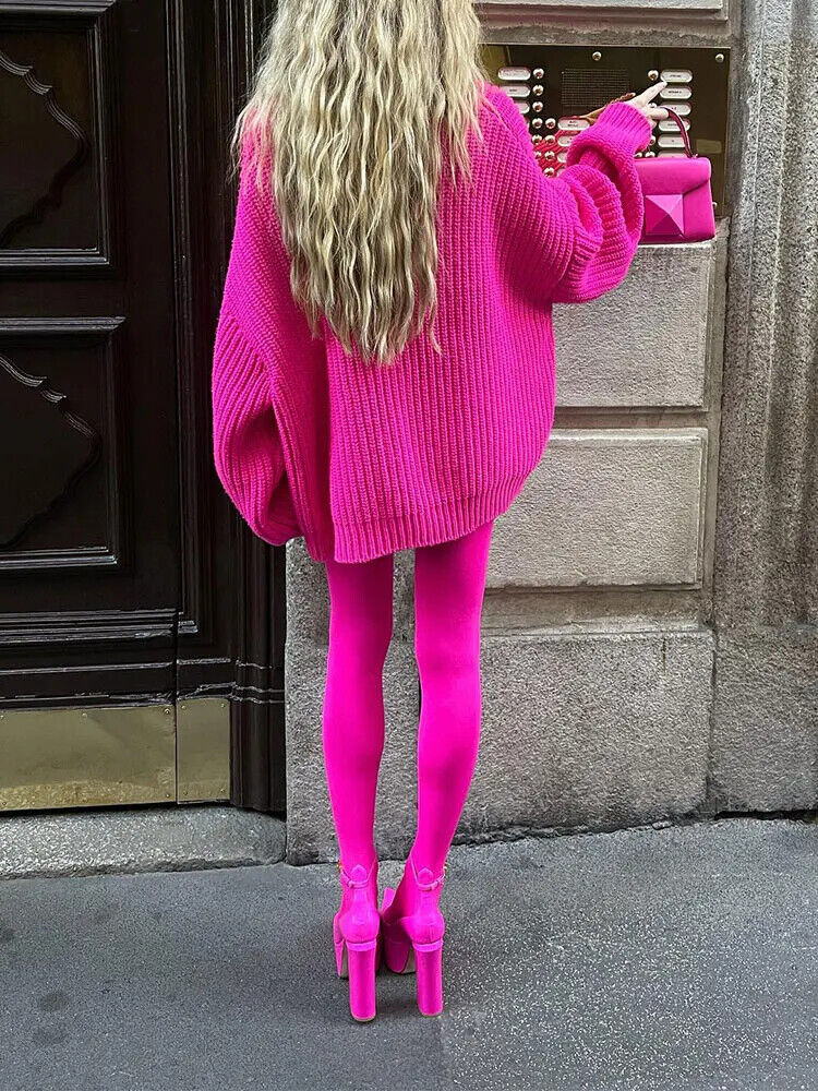 Ribbed Rose Red Sweater Women Deep Square Neck Knittedb Pullover Tops Jumper