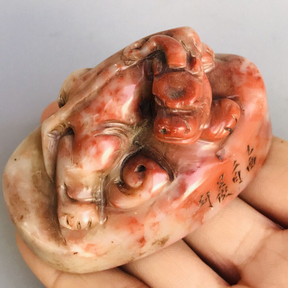 Old Chinese Shoushan Stone Hand Carved Exquisite Animal Seal Statue Signet Rare