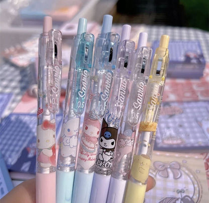 6PCS Hello Kitty Pens Manual Account Push Pen Limited Kulomi Neutral Pen