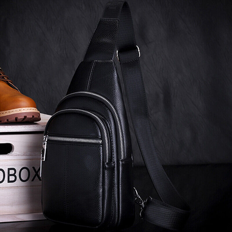 Sling Backpack Men's Genuine Leather Crossbody Chest Bag Sling Shoulder Bag