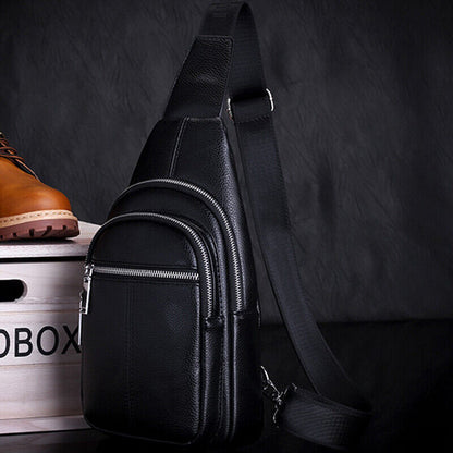 Sling Backpack Men's Genuine Leather Crossbody Chest Bag Sling Shoulder Bag