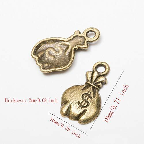 Mystart 100 Pieces Antique Bronze Mini US Dollar Sign Money Bag Charms