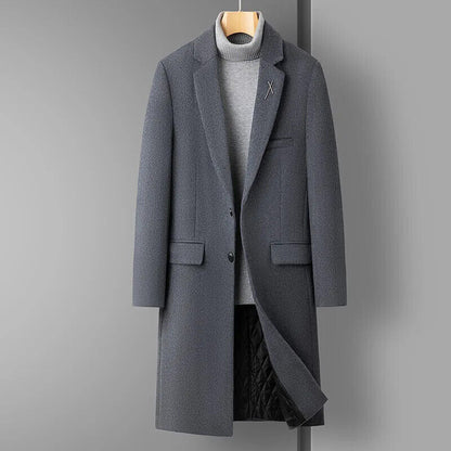Men's Handsome Wool Coat Coat Long Coat Men （Winter) Polyester