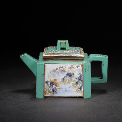 Chinese Yixing Zisha Clay Handmade Exquisite Teapot（四方（珐琅彩） 底款：康熙御制）