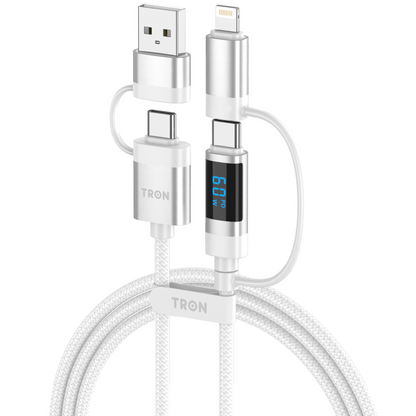 TRON 60W 4-in-1 Braided Charging Cable with Smart Digital Display, 5FT