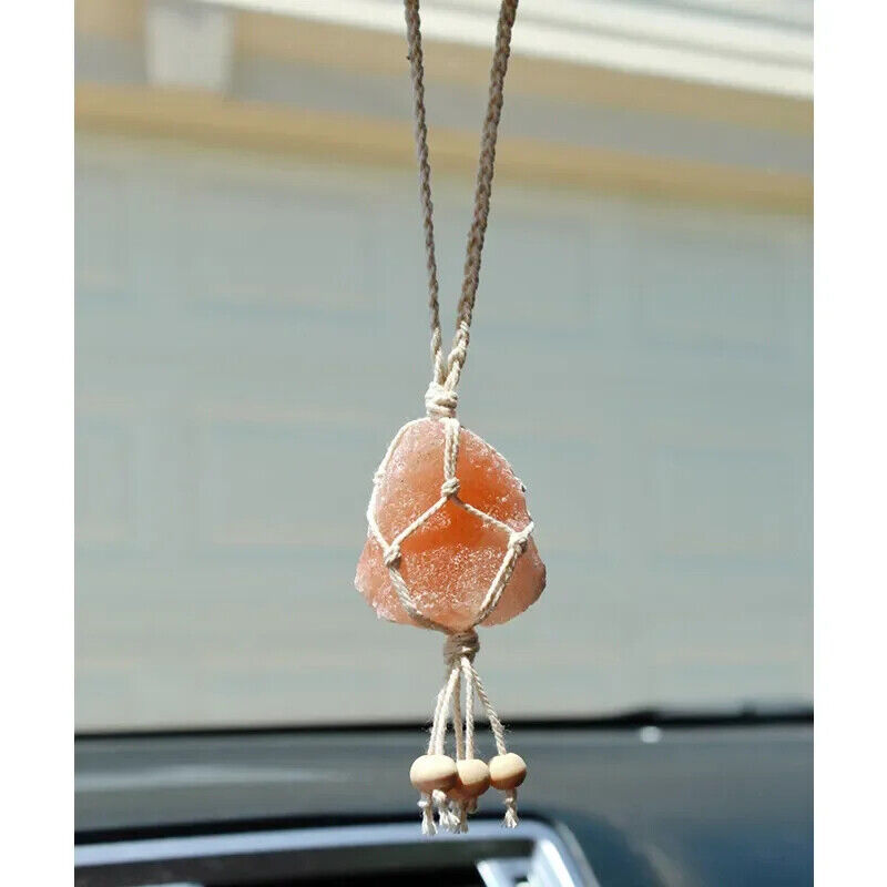 Wind Chimes Macrame Rose Quartz Himalayan Salt Car Home Hanging Decor 13 15 18cm