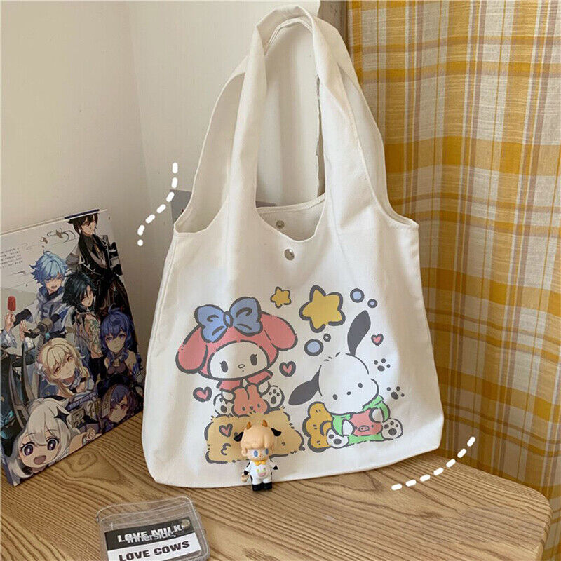 Women Girl's My Melody Handbag Tote Canvas Student Book Storage Bag Shoulder Bag