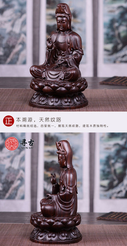 8",China Buddhism Wood Carved GuanYin Kwan-yin Buddha Statue Lotus Goddess 20cm