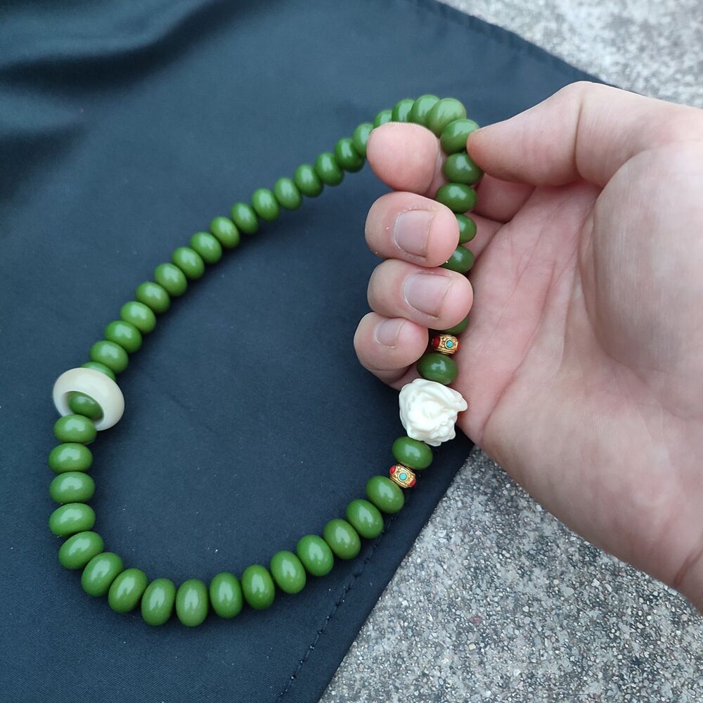 49x Green Bead Necklace Bracelet Buddha Pray Rosary Pipal Tree Bodhi lion